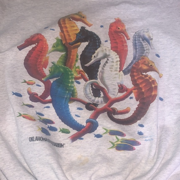 Vintage Seahorse Aquarium Pullover Sweatshirt Crew Dolphin Shirt Co 80s 90s Med - Picture 10 of 11